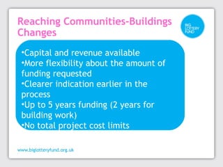 Additional funding for Stage 2 
applicants or RCB Stage 3 
•Improving your organisation’s skill, knowledge and 
confidence...