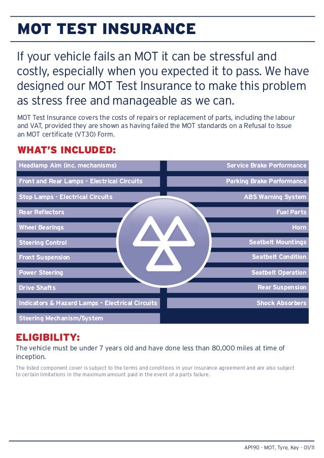 Key, Tyre and MOT insurance information