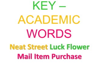KEY –
ACADEMIC
WORDS
Neat Street Luck Flower
Mail Item Purchase
 