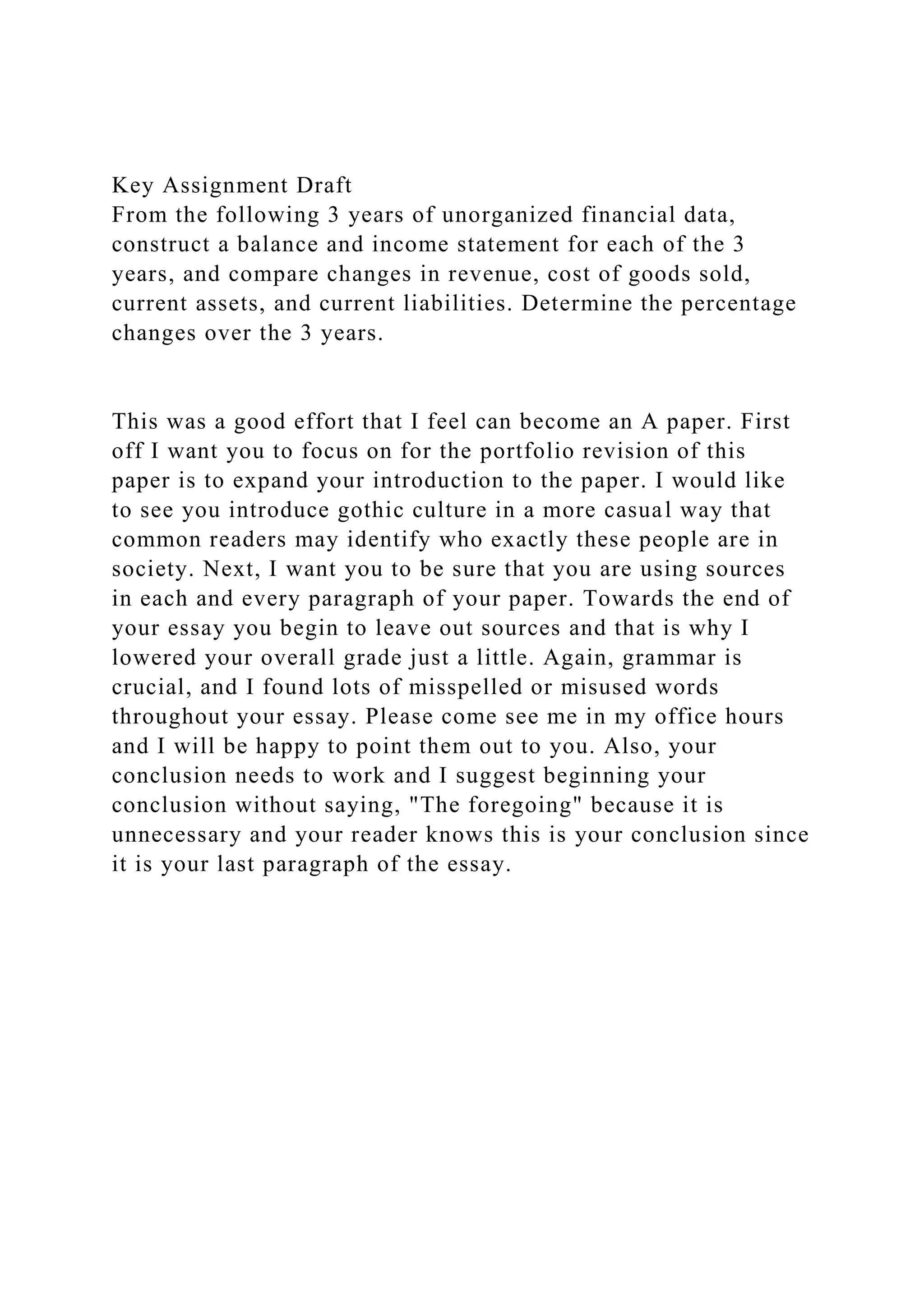 Key Assignment DraftFrom the following 3 years of unorganized fi.docx