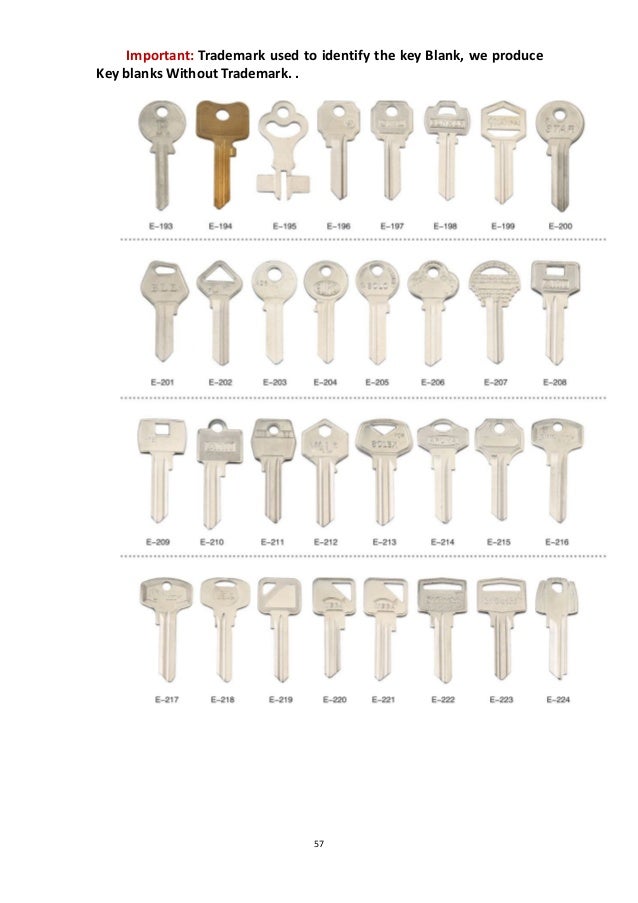 Key Blank Identification Chart
