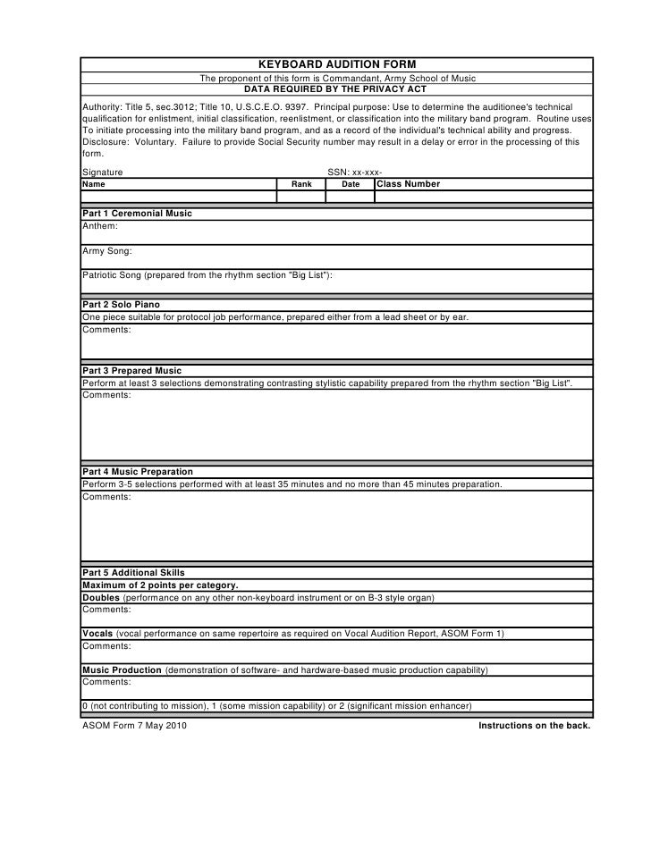 form band audition Keyboard audition form