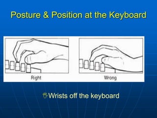 Posture & Position at the Keyboard




       Wrists off the keyboard
 