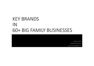 KEY BRANDS
IN
60+ BIG FAMILY BUSINESSES
sophya mantilla
MARKETING ANALYST
sao.mantilla [at]gmail.com
 