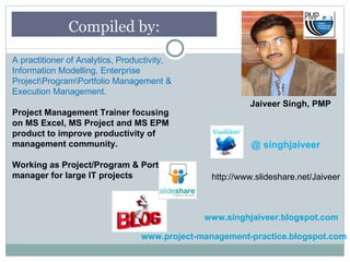 Compiled by:

A practitioner of Analytics, Productivity,
Information Modelling, Enterprise
ProjectProgramPortfolio Managem...