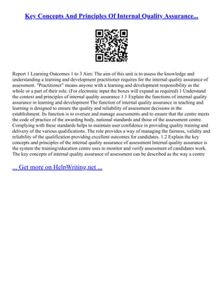 Key Concepts And Principles Of Internal Quality Assurance... | PDF