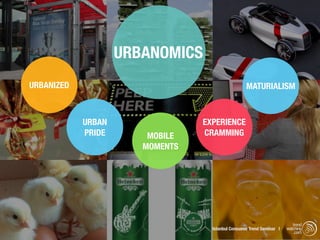 URBANOMICS
URBANIZED                                          MATURIALISM



            URBAN                EXPERIENCE
            PRIDE       MOBILE   CRAMMING
                       MOMENTS




                                                                          trend
                                   Istanbul Consumer Trend Seminar |   watching
                                                                           .com
 