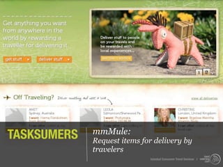 TASKSUMERS   mmMule:
             Request items for delivery by
             travelers
                             Istanbul Consumer Trend Seminar |
 