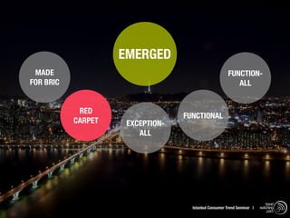 EMERGED
 MADE                                                  FUNCTION-
FOR BRIC                                                  ALL


            RED
                                  FUNCTIONAL
           CARPET    EXCEPTION-
                        ALL




                                                                           trend
                                    Istanbul Consumer Trend Seminar |   watching
                                                                            .com
 