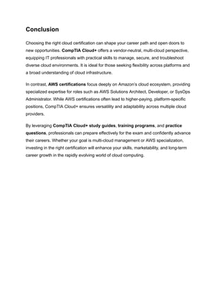 Key Differences Between CompTIA Cloud+ and AWS Certifications | PDF