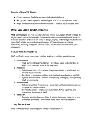 Key Differences Between CompTIA Cloud+ and AWS Certifications | PDF