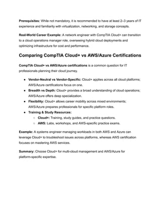 Key Differences Between CompTIA Cloud+ and AWS Certifications | PDF