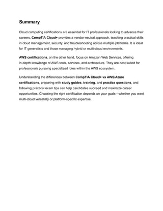 Key Differences Between CompTIA Cloud+ and AWS Certifications | PDF