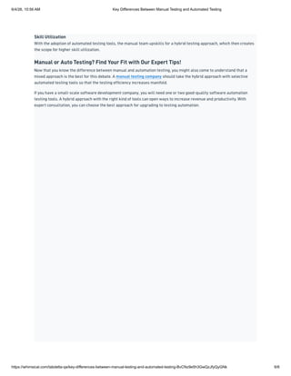 Key Differences Between Manual Testing and Automated Testing | PDF