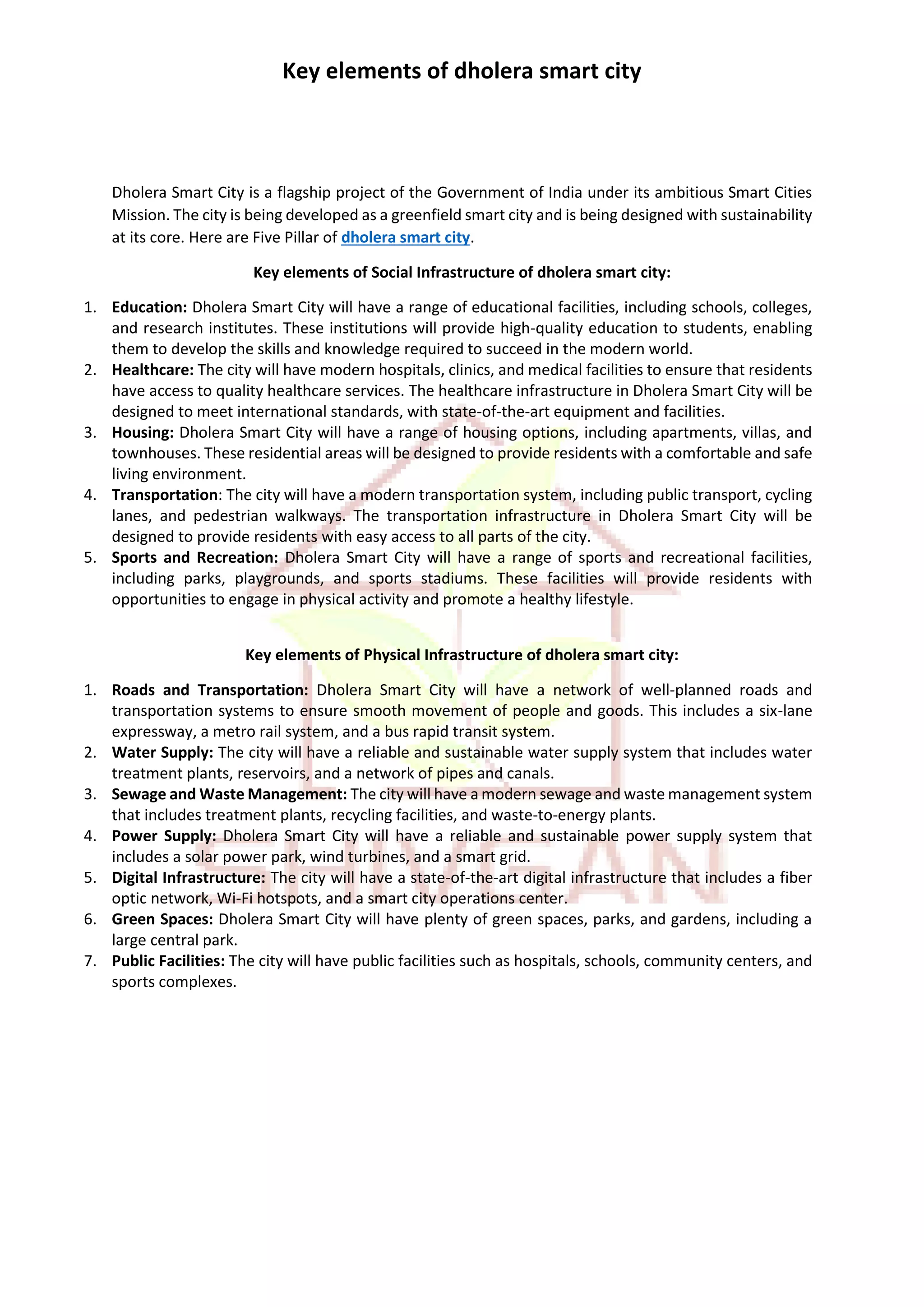 Picture Idea: Key Elements Of Dholera Smart City Pdf