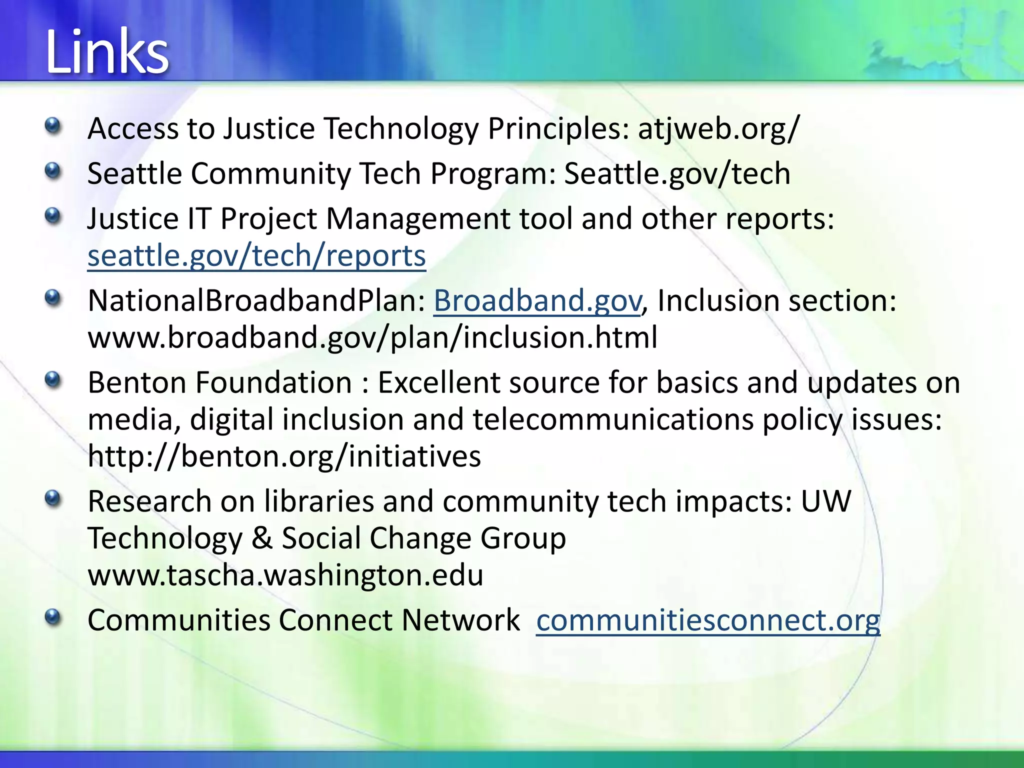 Community Technology CentersTelecentres or Public computing centers in a variety of trusted settings, often non-profits. 