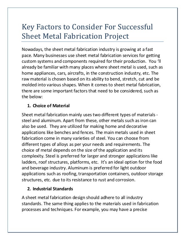 Key factors to consider for successful sheet metal fabrication project
