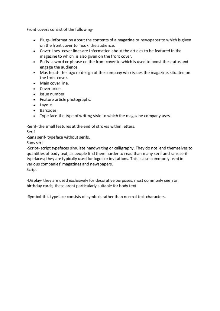 Key Features of a Front Cover (magazine).
