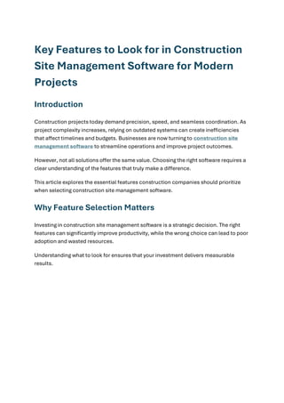 Key Features to Look for in Construction Site Management Software for ...