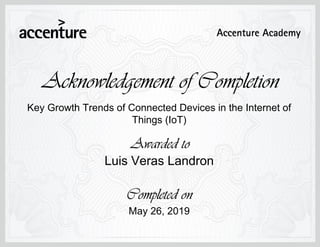 Key Growth Trends of Connected Devices in the Internet of
Things (IoT)
May 26, 2019
Luis Veras Landron
 