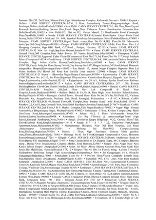 Navsari: 214-215, 2nd Floor, Shivani Park, Opp. Shankheswar Complex, Kaliawadi, Navsari - 396445, Gujarat •
Nellore: CAMS SERVICE CENTER,No.9/756, I Floor, Immadisetty Towers,Ranganayakulapet Road,
Santhapet,Nellore,AndhraPradesh,524001 • New Delhi: CAMS SERVICE CENTER,7-E, 4th Floor,Deen Dayaal
Research Institute,Building Swami Ram,Tirath Nagar,Near Videocon Tower Jhandewalan Extension,New
Delhi,NewDelhi,110055 • New Delhi-CC: Flat no.512, Narian Manzil, 23 Barakhamba Road Connaught
Place,NewDelhi,110001 • Noida: CAMS SERVICE CENTER,E-3,Ground Floor,Sector 3,Near Fresh Food
factory,Noida-201301 • Palakkad: 10 / 688, Sreedevi Residency,Mettupalayam Street,Palakkad,Kerala,678001 •
Palanpur: CAMS SERVICE CENTER,Gopal Trade center,Shop No.13-14,3Rd Floor,Nr.BK Mercantile
bank,Opp.Old Gunj,Palanpur-385001 • Panipat: CAMS SERVICE CENTER,SCO 83-84, First Floor, Devi Lal
Shopping Complex, Opp RBL Bank, G.T.Road , Panipat, Haryana, 132103 • Patiala: CAMS SERVICE
CENTRE,No.35 New Lal Bagh,Opp.Polo Ground,Patiala-147001 • Patna: CAMS SERVICE CENTER,G-3,
Ground Floor,OM Complex,Near Saket Tower, SP Verma Road,Patna,Bihar,800001 • Pitampura: CAMS
SERVICE CENTER,Aggarwal Cyber Plaza-II,Commercial Unit No-371,3rd Floor,Plot No C-7,Netaji Subhash
Palace,Pitampura-110034 • Pondicherry: CAMS SERVICE CENTER,No.S-8, 100,Jawaharlal Nehru Street(New
Complex, Opp. Indian Coffee House),Pondicherry,Pondicherry,605001 • Pune: CAMS SERVICE
CENTER,Vartak Pride,1st Floor,Survey No.46,City Survey No.1477,Hingne budruk,D.P.Road,Behind Dinanath
mangeshkar Hospital,Karvenagar,Pune-411052 • Rae Bareli: 17, Anand Nagar Complex Opposite Moti Lal
Nehru Stadium SAI Hostel Jail Road Rae Bareilly Uttar pradesh -229001 • Raipur: CAMS SERVICE
CENTER,HIG,C-23 Sector - 1Devendra Nagar,Raipur,Chattisgarh,492004 • Rajahmundry: CAMS SERVICE
CENTER,Door No: 6-2-12, 1st Floor,Rajeswari Nilayam,Near Vamsikrishna Hospital,Nyapathi Vari Street, T
Nagar,Rajahmundry,AndhraPradesh,533101 • Rajapalayam: No 59 A/1, Railway Feeder Road(Near Railway
Station)RajapalayamTamilnadu626117 • Rajkot: CAMS SERVICE CENTER,Office 207 - 210, Everest
BuildingHarihar ChowkOpp Shastri Maidan,Limda Chowk,Rajkot,Gujarat,360001 • Ranchi: CAMS SERVICE
CENTER,No.4,HB RoadNo: 206,2nd Floor Shri Lok ComplexH B Road Near
Firayalal,Ranchi,Jharkhand,834001 • Ratlam: Dafria & Co,No.18, Ram Bagh, Near Scholar's School,Ratlam,
MadhyaPradesh 457001 • Ratnagiri: Orchid Tower, Ground Floor, Gala No 06, S.V.No.301/Paiki 1/2, Nachane
Munciple Aat, ArogyaMandir, Nachane Link Road, Ratnagiri, Maharashtra - 415 612 • Rohtak: CAMS
SERVICE CENTRE,SCO 06,Ground Floor,MR Complex,Near Sonipat Stand Delhi Road,Rohtak-124001 •
Roorkee: 22, Civil Lines, Ground Floor,Hotel Krish Residency,Roorkee,Uttarakhand 247667 • Rourkela: CAMS
SERVICE CENTRE,2nd Floor,J B S Market Complex,Udit Nagar,Rourkela-769012 • Sagar: Opp. Somani
Automobile,s Bhagwanganj Sagar, MadhyaPradesh 470002 • Saharanpur: I Floor, Krishna ComplexOpp. Hathi
GateCourt Road,Saharanpur,Uttarpradesh,247001 • Salem: No.2, I Floor Vivekananda Street,New
Fairlands,Salem,Tamilnadu,636016 • Sambalpur: C/o Raj Tibrewal & AssociatesOpp.Town High
School,Sansarak Sambalpur,Orissa,768001 • Sangli: Jiveshwar Krupa BldgShop. NO.2, Ground Floor,Tilak
ChowkHarbhat Road,Sangli,Maharashtra-416416 • Satara: 117 / A / 3 / 22, Shukrawar Peth,Sargam
Apartment,Satara,Maharashtra,415002 • Shahjahanpur: Bijlipura, Near Old Distt Hospital, Jail Road
,Shahjahanpur Uttarpradesh-242001 • Shillong: 3rd FloorRPG Complex,Keating
Road,Shillong,Meghalaya,793001 • Shimla: I Floor, Opp. Panchayat Bhawan Main gateBus
stand,Shimla,HimachalPradesh,171001 • Shimoga: No.65 1st FloorKishnappa Compound1st Cross, Hosmane
Extn,Shimoga,Karnataka,577201 • Siliguri: CAMS SERVICE CENTER,No.78,Haren Mukherjee Road,1st
Floor,Beside SBI Hakimpara,Siliguri-734001 • Sirsa: Ground floor of CA Deepak Gupta, M G Complex, Bhawna
marg , Beside Over Bridge,bansal Cinerma Market, Sirsa Haryana,125055 • Sitapur: Arya Nagar Near Arya
Kanya School Sitapur Uttarpradesh-261001 • Solan: 1st Floor, Above Sharma General Store,Near Sanki Rest
house,The Mall,Solan, HimachalPradesh 173212 • Solapur: Flat No 109, 1st FloorA Wing, Kalyani Tower126
Siddheshwar Peth,Near Pangal High SchoolSolapur,Maharashtra,413001 • Sri Ganganagar: 18 L BlockSri
Ganganagar,Rajasthan,335001 • Srikakulam: Door No 4—4-96,First Floor.Vijaya Ganapathi Temple Back
Side,Nanubala Street ,Srikakulam, AndhraPradesh 532001 • Sultanpur: 967, Civil Lines Near Pant Stadium
Sultanpur Uttarpradesh-228001 • Surat: CAMS SERVICE CENTRE,Shop No.G-5,International Commerce
Center,Nr.Kadiwala School,Majura Gate,Ring Road,Surat-395002 • Surendranagar: 2 M I Park, Near Commerce
College, Wadhwan City,Surendranagar Gujarat 363035 • Tambaram: CAMS SERVICE CENTER,3rd Floor, B R
Complex,No.66,Door No.11A,Ramakrishna Iyer Street,Opp.National Cinema Theatre,West Tambaram,Chennai-
600045 • Thane: CAMS SERVICE CENTER,Dev Corpora,1st Floor,Office No.102,Cadbury Junction,Eastern
Express Way,Thane-400601 • Tinsukia: CAMS Transaction Point, Bhowal Complex Ground Floor, Near Dena
Bank, Rongagora Road PO / Dist - Tinsukia Assam PIN -786 125 • Tirunelveli: CAMS SERVICE
CENTRE,No.F4,Magnam Suraksaa Apatments,Tiruvananthapuram Road,Tirunelveli-627002 • Tirupati: Shop No
: 6,Door No: 19-10-8,(Opp to Passport Office),AIR Bypass Road,Tirupati-517501,AndhraPradesh • Tirupur: 1(1),
Binny Compound,II Street,Kumaran Road,Tirupur,Tamilnadu,641601 • Tiruvalla: 1st Floor, Room No - 61(63),
International Shopping Mall, Opp St. Thomas Evangelical Church, Above Thomson Bakery, Manjady, Tiruvalla,
Kerala – 689105 • Trichur: Room No. 26 & 27Dee Pee Plaza,Kokkalai,Trichur,Kerala,680001 • Trichy: No 8, I
Floor, 8th Cross West Extn,Thillainagar,Trichy,Tamilnadu,620018 • Trivandrum: R S Complex,Opp of LIC
 