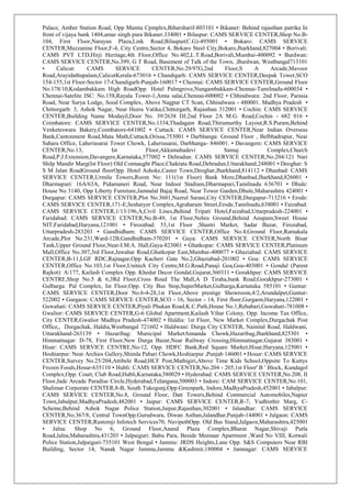 Palace, Amber Station Road, Opp Mamta Cpmplex,Biharsharif-803101 • Bikaner: Behind rajasthan patrika In
front of vijaya bank 1404,amar singh pura Bikaner.334001 • Bilaspur: CAMS SERVICE CENTER,Shop No.B-
104, First Floor,Narayan Plaza,Link Road,Bilaspur(C.G)-495001 • Bokaro: CAMS SERVICE
CENTER,Mazzanine Floor,F-4, City Centre,Sector 4, Bokaro Steel City,Bokaro,Jharkhand,827004 • Borivali:
CAMS PVT LTD,Hirji Heritage,4th Floor,Office No.402,L.T.Road,Borivali,Mumbai-400092 • Burdwan:
CAMS SERVICE CENTER,No.399, G T Road, Basement of Talk of the Town, ,Burdwan, Westbangal713101
• Calicut: CAMS SERVICE CENTER,No.29/97G,2nd Floor,S A Arcade,Mavoor
Road,Arayidathupalam,CalicutKerala-673016 • Chandigarh: CAMS SERVICE CENTER,Deepak Tower,SCO
154-155,1st Floor-Sector 17-Chandigarh-Punjab-160017 • Chennai: CAMS SERVICE CENTER,Ground Floor
No.178/10,Kodambakkam High RoadOpp. Hotel Palmgrove,Nungambakkam-Chennai-Tamilnadu-600034 •
Chennai-Satelite ISC: No.158,Rayala Tower-1,Anna salai,Chennai-600002 • Chhindwara: 2nd Floor, Parasia
Road, Near Surya Lodge, Sood Complex, Above Nagpur CT Scan, Chhindwara - 480001. Madhya Pradesh •
Chittorgarh: 3, Ashok Nagar, Near Heera Vatika,Chittorgarh, Rajasthan 312001 • Cochin: CAMS SERVICE
CENTER,Building Name Modayil,Door No. 39/2638 DJ,2nd Floor 2A M.G. Road,Cochin - 682 016 •
Coimbatore: CAMS SERVICE CENTER,No.1334,Thadagam Road,Thirumurthy Layout,R.S.Puram,Behind
Venketeswara Bakery,Coimbatore-641002 • Cuttack: CAMS SERVICE CENTER,Near Indian Overseas
Bank,Cantonment Road,Mata Math,Cuttack,Orissa,753001 • Darbhanga: Ground Floor , Belbhadrapur, Near
Sahara Office, Laheriasarai Tower Chowk, Laheriasarai, Darbhanga- 846001. • Davangere: CAMS SERVICE
CENTER,No.13, Ist Floor,Akkamahadevi Samaj Complex,Church
Road,P.J.Extension,Davangere,Karnataka,577002 • Dehradun: CAMS SERVICE CENTER,No.204/121 Nari
Shilp Mandir Marg(Ist Floor) Old Connaught Place,Chakrata Road,Dehradun,Uttarakhand,248001 • Deoghar: S
S M Jalan RoadGround floorOpp. Hotel Ashoke,Caster Town,Deoghar,Jharkhand,814112 • Dhanbad: CAMS
SERVICE CENTER,Urmila Towers,Room No: 111(1st Floor) Bank More,Dhanbad,Jharkhand,826001 •
Dharmapuri: 16A/63A, Pidamaneri Road, Near Indoor Stadium,Dharmapuri,Tamilnadu 636701 • Dhule:
House No 3140, Opp Liberty Furniture,Jamnalal Bajaj Road, Near Tower Garden,Dhule,Maharashtra 424001 •
Durgapur: CAMS SERVICE CENTER,Plot No.3601,Nazrul Sarani,City CENTER,Durgapur-713216 • Erode:
CAMS SERVICE CENTER,171-E,Seshaiyer Complex,Agraharam Street,Erode,Tamilnadu,638001 • Faizabad:
CAMS SERVICE CENTER,1/13/196,A,Civil Lines,Behind Tripati Hotel,Faizabad,Uttarpradesh-224001 •
Faridabad: CAMS SERVICE CENTER,No.B-49, 1st Floor,Nehru Ground,Behind Anupam,Sweet House
NIT,Faridabad,Haryana,121001 • Firozabad: 53,1st Floor ,Shastri Market, Sadar Bazar, Firozabad,
Uttarpradesh-283203 • Gandhidham: CAMS SERVICE CENTER,Office No.4,Ground Floor,Ratnakala
Arcade,Plot No.231,Ward-12B,Gandhidham-370201 • Gaya: CAMS SERVICE CENTER,North Bisar
Tank,Upper Ground Floor,Near-I.M.A. Hall,Gaya-823001 • Ghatkopar: CAMS SERVICE CENTER,Platinum
Mall,Office No.307,3rd Floor,Jawahar Road,Ghatkopar East,Mumbai-400077 • Ghaziabad: CAMS SERVICE
CENTER,B-11,LGF RDC,Rajnagar,Opp Kacheri Gate No.2,Ghaziabad-201002 • Goa: CAMS SERVICE
CENTER,Office No.103,1st Floor,Unitech City Centre,M.G.Road,Panaji Goa,Goa-403001 • Gondal (Parent
Rajkot): A/177, Kailash Complex Opp. Khedut Decor Gondal,Gujarat,360311 • Gorakhpur: CAMS SERVICE
CENTRE,Shop No.5 & 6,3Rd Floor,Cross Road The Mall,A D Tiraha,bank Road,Gorakhpur-273001 •
Gulbarga: Pal Complex, Ist Floor,Opp. City Bus Stop,SuperMarket,Gulbarga,Karnataka 585101 • Guntur:
CAMS SERVICE CENTER,Door No.6-4-28,1st Floor,Above prestige Showroom,4/2,Arundalpet,Guntur-
522002 • Gurgaon: CAMS SERVICE CENTER,SCO - 16, Sector - 14, First floor,Gurgaon,Haryana,122001 •
Guwahati: CAMS SERVICE CENTER,Piyali Phukan Road,K.C.Path,House No.1,Rehabari,Guwahati-781008 •
Gwalior: CAMS SERVICE CENTER,G-6 Global Apartment,Kailash Vihar Colony, Opp. Income Tax Office,
City CENTER,Gwalior Madhya Pradesh-474002 • Haldia: 1st Floor, New Market Complex,Durgachak Post
Office,, Durgachak, Haldia,Westbangal 721602 • Haldwani: Durga City CENTER, Nainital Road, Haldwani,
Uttarakhand-263139 • Hazaribag: Municipal MarketAnnanda Chowk,Hazaribag,Jharkhand,825301 •
Himmatnagar: D-78, First Floor,New Durga Bazar,Near Railway Crossing,Himmatnagar,Gujarat 383001 •
Hisar: CAMS SERVICE CENTRE,No-12, Opp. HDFC Bank,Red Square Market,Hisar,Haryana,125001 •
Hoshiarpur: Near Archies Gallery,Shimla Pahari Chowk,Hoshiarpur ,Punjab 146001 • Hosur: CAMS SERVICE
CENTER,Survey No.25/204,Attibele Road,HCF Post,Mathigiri,Above Time Kids School,Oppsite To Kuttys
Frozen Foods,Hosur-635110 • Hubli: CAMS SERVICE CENTER,No.204 - 205,1st Floor' B ' Block, Kundagol
Complex,Opp. Court, Club Road,Hubli,Karnataka,580029 • Hyderabad: CAMS SERVICE CENTER,No.208, II
Floor,Jade Arcade Paradise Circle,Hyderabad,Telangana,500003 • Indore: CAM SERVICE CENTER,No.101,
Shalimar Corporate CENTER,8-B, South Tukogunj,Opp.Greenpark, Indore,MadhyaPradesh,452001 • Jabalpur:
CAMS SERVICE CENTER,No.8, Ground Floor, Datt Towers,Behind Commercial Automobiles,Napier
Town,Jabalpur,MadhyaPradesh,482001 • Jaipur: CAMS SERVICE CENTER,R-7, Yudhisthir Marg, C-
Scheme,Behind Ashok Nagar Police Station,Jaipur,Rajasthan,302001 • Jalandhar: CAMS SERVICE
CENTER,No.367/8, Central TownOpp.Gurudwara, Diwan Asthan,Jalandhar,Punjab-144001 • Jalgaon: CAMS
SERVICE CENTER,Rustomji Infotech Services70, NavipethOpp. Old Bus Stand,Jalgaon,Maharashtra,425001
• Jalna: Shop No 6, Ground Floor,Anand Plaza Complex,Bharat Nagar,Shivaji Putla
Road,Jalna,Maharashtra,431203 • Jalpaiguri: Babu Para, Beside Meenaar Apartment ,Ward No VIII, Kotwali
Police Station,Jalpaiguri-735101 West Bengal • Jammu: JRDS Heights,Lane Opp. S&S Computers Near RBI
Building, Sector 14, Nanak Nagar Jammu,Jammu &Kashmir,180004 • Jamnagar: CAMS SERVICE
 
