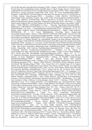 Floor,Nr.BK Mercantile bank,Opp.Old Gunj,Palanpur-385001 • Panipat: CAMS SERVICE CENTER,SCO 83-
84, First Floor, Devi Lal Shopping Complex, Opp RBL Bank, G.T.Road , Panipat, Haryana, 132103 • Patiala:
CAMS SERVICE CENTRE,No.35 New Lal Bagh,Opp.Polo Ground,Patiala-147001 • Patna: CAMS SERVICE
CENTER,G-3, Ground Floor,OM Complex,Near Saket Tower, SP Verma Road,Patna,Bihar,800001 •
Pitampura: CAMS SERVICE CENTER,Aggarwal Cyber Plaza-II,Commercial Unit No-371,3rd Floor,Plot No
C-7,Netaji Subhash Palace,Pitampura-110034 • Pondicherry: CAMS SERVICE CENTER,No.S-8,
100,Jawaharlal Nehru Street(New Complex, Opp. Indian Coffee House),Pondicherry,Pondicherry,605001 •
Pune: CAMS SERVICE CENTER,Vartak Pride,1st Floor,Survey No.46,City Survey No.1477,Hingne
budruk,D.P.Road,Behind Dinanath mangeshkar Hospital,Karvenagar,Pune-411052 • Rae Bareli: 17, Anand
Nagar Complex Opposite Moti Lal Nehru Stadium SAI Hostel Jail Road Rae Bareilly Uttar pradesh -229001 •
Raipur: CAMS SERVICE CENTER,HIG,C-23 Sector - 1Devendra Nagar,Raipur,Chattisgarh,492004 •
Rajahmundry: CAMS SERVICE CENTER,Door No: 6-2-12, 1st Floor,Rajeswari Nilayam,Near Vamsikrishna
Hospital,Nyapathi Vari Street, T Nagar,Rajahmundry,AndhraPradesh,533101 • Rajapalayam: No 59 A/1,
Railway Feeder Road(Near Railway Station)RajapalayamTamilnadu626117 • Rajkot: CAMS SERVICE
CENTER,Office 207 - 210, Everest BuildingHarihar ChowkOpp Shastri Maidan,Limda
Chowk,Rajkot,Gujarat,360001 • Ranchi: CAMS SERVICE CENTER,No.4,HB RoadNo: 206,2nd Floor Shri
Lok ComplexH B Road Near Firayalal,Ranchi,Jharkhand,834001 • Ratlam: Dafria & Co,No.18, Ram Bagh,
Near Scholar's School,Ratlam, MadhyaPradesh 457001 • Ratnagiri: Orchid Tower, Ground Floor, Gala No 06,
S.V.No.301/Paiki 1/2, Nachane Munciple Aat, ArogyaMandir, Nachane Link Road, Ratnagiri, Maharashtra -
415 612 • Rohtak: CAMS SERVICE CENTRE,SCO 06,Ground Floor,MR Complex,Near Sonipat Stand Delhi
Road,Rohtak-124001 • Roorkee: 22, Civil Lines, Ground Floor,Hotel Krish Residency,Roorkee,Uttarakhand
247667 • Rourkela: CAMS SERVICE CENTRE,2nd Floor,J B S Market Complex,Udit Nagar,Rourkela-769012
• Sagar: Opp. Somani Automobile,s Bhagwanganj Sagar, MadhyaPradesh 470002 • Saharanpur: I Floor,
Krishna ComplexOpp. Hathi GateCourt Road,Saharanpur,Uttarpradesh,247001 • Salem: No.2, I Floor
Vivekananda Street,New Fairlands,Salem,Tamilnadu,636016 • Sambalpur: C/o Raj Tibrewal &
AssociatesOpp.Town High School,Sansarak Sambalpur,Orissa,768001 • Sangli: Jiveshwar Krupa BldgShop.
NO.2, Ground Floor,Tilak ChowkHarbhat Road,Sangli,Maharashtra-416416 • Satara: 117 / A / 3 /
22, Shukrawar Peth,Sargam Apartment,Satara,Maharashtra,415002 • Shahjahanpur: Bijlipura, Near Old Distt
Hospital, Jail Road ,Shahjahanpur Uttarpradesh-242001 • Shillong: 3rd FloorRPG Complex,Keating
Road,Shillong,Meghalaya,793001 • Shimla: I Floor, Opp. Panchayat Bhawan Main gateBus
stand,Shimla,HimachalPradesh,171001 • Shimoga: No.65 1st FloorKishnappa Compound1st Cross, Hosmane
Extn,Shimoga,Karnataka,577201 • Siliguri: CAMS SERVICE CENTER,No.78,Haren Mukherjee Road,1st
Floor,Beside SBI Hakimpara,Siliguri-734001 • Sirsa: Ground floor of CA Deepak Gupta, M G Complex,
Bhawna marg , Beside Over Bridge,bansal Cinerma Market, Sirsa Haryana,125055 • Sitapur: Arya Nagar Near
Arya Kanya School Sitapur Uttarpradesh-261001 • Solan: 1st Floor, Above Sharma General Store,Near Sanki
Rest house,The Mall,Solan, HimachalPradesh 173212 • Solapur: Flat No 109, 1st FloorA Wing, Kalyani
Tower126 Siddheshwar Peth,Near Pangal High SchoolSolapur,Maharashtra,413001 • Sri Ganganagar: 18 L
BlockSri Ganganagar,Rajasthan,335001 • Srikakulam: Door No 4—4-96,First Floor.Vijaya Ganapathi Temple
Back Side,Nanubala Street ,Srikakulam, AndhraPradesh 532001 • Sultanpur: 967, Civil Lines Near Pant
Stadium Sultanpur Uttarpradesh-228001 • Surat: CAMS SERVICE CENTRE,Shop No.G-5,International
Commerce Center,Nr.Kadiwala School,Majura Gate,Ring Road,Surat-395002 • Surendranagar: 2 M I Park,
Near Commerce College, Wadhwan City,Surendranagar Gujarat 363035 • Tambaram: CAMS SERVICE
CENTER,3rd Floor, B R Complex,No.66,Door No.11A,Ramakrishna Iyer Street,Opp.National Cinema
Theatre,West Tambaram,Chennai-600045 • Thane: CAMS SERVICE CENTER,Dev Corpora,1st Floor,Office
No.102,Cadbury Junction,Eastern Express Way,Thane-400601 • Tinsukia: CAMS Transaction Point, Bhowal
Complex Ground Floor, Near Dena Bank, Rongagora Road PO / Dist - Tinsukia Assam PIN -786 125 •
Tirunelveli: CAMS SERVICE CENTRE,No.F4,Magnam Suraksaa Apatments,Tiruvananthapuram
Road,Tirunelveli-627002 • Tirupati: Shop No : 6,Door No: 19-10-8,(Opp to Passport Office),AIR Bypass
Road,Tirupati-517501,AndhraPradesh • Tirupur: 1(1), Binny Compound,II Street,Kumaran
Road,Tirupur,Tamilnadu,641601 • Tiruvalla: 1st Floor, Room No - 61(63), International Shopping Mall, Opp
St. Thomas Evangelical Church, Above Thomson Bakery, Manjady, Tiruvalla, Kerala – 689105 • Trichur:
Room No. 26 & 27Dee Pee Plaza,Kokkalai,Trichur,Kerala,680001 • Trichy: No 8, I Floor, 8th Cross West
Extn,Thillainagar,Trichy,Tamilnadu,620018 • Trivandrum: R S Complex,Opp of LIC Building,Pattom
PO,Trivandrum,Kerala,695004 • Tuticorin: 4B/A16, Mangal Mall Complex,Ground Floor,Mani
Nagar,TuticorinTamilnadu628003 • Udaipur: CAMS SERVICE CENTRE,No.32,Ahinsapuri,Fatehpura
Circle,Udaipur-313001 • Ujjain: 123, 1st Floor, Siddhi Vinanyaka Trade CENTER,Saheed
Park,UjjainMadhyaPradesh456010 • Vadodara: CAMS SERVICE CENTER,No.103, Aries Complex,Bpc Road,
Off R.C.Dutt Road,Alkapuri,Vadodara,Gujarat,390007 • Valsad: 3rd floor,Gita Nivas, opp Head Post
Office,Halar Cross LaneValsad,Gujarat,396001 • Vapi: 208, 2nd Floor HEENA ARCADE,Opp. Tirupati
TowerNear G.I.D.C. Char Rasta,Vapi,Gujarat,396195 • Varanasi: Office no 1, Second floor, Bhawani Market,
Building No. D-58/2-A1, Rathyatra Beside Kuber Complex, Varanasi, Uttarpradesh-221010 • Vasco(Parent
Goa): No DU 8, Upper Ground Floor, Behind Techoclean Clinic, Suvidha Complex Near ICICI
Bank,Vasco,Goa,403802 • Vashi: CAMS SERVICE CENTER,BSEL Tech Park,B-505,Plot No.39/5 &
 