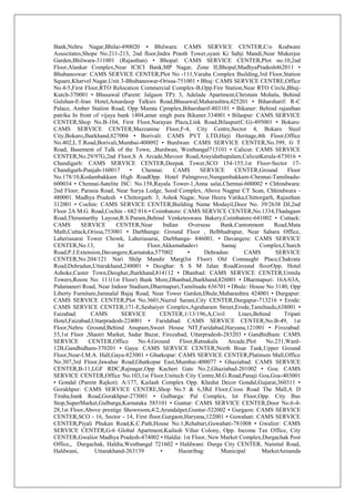 Bank,Nehru Nagar,Bhilai-490020 • Bhilwara: CAMS SERVICE CENTER,C/o Kodwani
Associtates,Shope No.211-213, 2nd floor,Indra Prasth Tower,syam Ki Sabji Mandi,Near Mukerjee
Garden,Bhilwara-311001 (Rajasthan) • Bhopal: CAMS SERVICE CENTER,Plot no.10,2nd
Floor,Alankar Complex,Near ICICI Bank,MP Nagar, Zone II,Bhopal,MadhyaPradesh462011 •
Bhubaneswar: CAMS SERVICE CENTER,Plot No -111,Varaha Complex Building,3rd Floor,Station
Square,Kharvel Nagar,Unit 3-Bhubaneswar-Orissa-751001 • Bhuj: CAMS SERVICE CENTRE,Office
No.4-5,First Floor,RTO Relocation Commercial Complex-B,Opp.Fire Station,Near RTO Circle,Bhuj-
Kutch-370001 • Bhusawal (Parent: Jalgaon TP): 3, Adelade Apartment,Christain Mohala, Behind
Gulshan-E-Iran Hotel,Amardeep Talkies Road,Bhusawal,Maharashtra,425201 • Biharsharif: R-C
Palace, Amber Station Road, Opp Mamta Cpmplex,Biharsharif-803101 • Bikaner: Behind rajasthan
patrika In front of vijaya bank 1404,amar singh pura Bikaner.334001 • Bilaspur: CAMS SERVICE
CENTER,Shop No.B-104, First Floor,Narayan Plaza,Link Road,Bilaspur(C.G)-495001 • Bokaro:
CAMS SERVICE CENTER,Mazzanine Floor,F-4, City Centre,Sector 4, Bokaro Steel
City,Bokaro,Jharkhand,827004 • Borivali: CAMS PVT LTD,Hirji Heritage,4th Floor,Office
No.402,L.T.Road,Borivali,Mumbai-400092 • Burdwan: CAMS SERVICE CENTER,No.399, G T
Road, Basement of Talk of the Town, ,Burdwan, Westbangal713101 • Calicut: CAMS SERVICE
CENTER,No.29/97G,2nd Floor,S A Arcade,Mavoor Road,Arayidathupalam,CalicutKerala-673016 •
Chandigarh: CAMS SERVICE CENTER,Deepak Tower,SCO 154-155,1st Floor-Sector 17-
Chandigarh-Punjab-160017 • Chennai: CAMS SERVICE CENTER,Ground Floor
No.178/10,Kodambakkam High RoadOpp. Hotel Palmgrove,Nungambakkam-Chennai-Tamilnadu-
600034 • Chennai-Satelite ISC: No.158,Rayala Tower-1,Anna salai,Chennai-600002 • Chhindwara:
2nd Floor, Parasia Road, Near Surya Lodge, Sood Complex, Above Nagpur CT Scan, Chhindwara -
480001. Madhya Pradesh • Chittorgarh: 3, Ashok Nagar, Near Heera Vatika,Chittorgarh, Rajasthan
312001 • Cochin: CAMS SERVICE CENTER,Building Name Modayil,Door No. 39/2638 DJ,2nd
Floor 2A M.G. Road,Cochin - 682 016 • Coimbatore: CAMS SERVICE CENTER,No.1334,Thadagam
Road,Thirumurthy Layout,R.S.Puram,Behind Venketeswara Bakery,Coimbatore-641002 • Cuttack:
CAMS SERVICE CENTER,Near Indian Overseas Bank,Cantonment Road,Mata
Math,Cuttack,Orissa,753001 • Darbhanga: Ground Floor , Belbhadrapur, Near Sahara Office,
Laheriasarai Tower Chowk, Laheriasarai, Darbhanga- 846001. • Davangere: CAMS SERVICE
CENTER,No.13, Ist Floor,Akkamahadevi Samaj Complex,Church
Road,P.J.Extension,Davangere,Karnataka,577002 • Dehradun: CAMS SERVICE
CENTER,No.204/121 Nari Shilp Mandir Marg(Ist Floor) Old Connaught Place,Chakrata
Road,Dehradun,Uttarakhand,248001 • Deoghar: S S M Jalan RoadGround floorOpp. Hotel
Ashoke,Caster Town,Deoghar,Jharkhand,814112 • Dhanbad: CAMS SERVICE CENTER,Urmila
Towers,Room No: 111(1st Floor) Bank More,Dhanbad,Jharkhand,826001 • Dharmapuri: 16A/63A,
Pidamaneri Road, Near Indoor Stadium,Dharmapuri,Tamilnadu 636701 • Dhule: House No 3140, Opp
Liberty Furniture,Jamnalal Bajaj Road, Near Tower Garden,Dhule,Maharashtra 424001 • Durgapur:
CAMS SERVICE CENTER,Plot No.3601,Nazrul Sarani,City CENTER,Durgapur-713216 • Erode:
CAMS SERVICE CENTER,171-E,Seshaiyer Complex,Agraharam Street,Erode,Tamilnadu,638001 •
Faizabad: CAMS SERVICE CENTER,1/13/196,A,Civil Lines,Behind Tripati
Hotel,Faizabad,Uttarpradesh-224001 • Faridabad: CAMS SERVICE CENTER,No.B-49, 1st
Floor,Nehru Ground,Behind Anupam,Sweet House NIT,Faridabad,Haryana,121001 • Firozabad:
53,1st Floor ,Shastri Market, Sadar Bazar, Firozabad, Uttarpradesh-283203 • Gandhidham: CAMS
SERVICE CENTER,Office No.4,Ground Floor,Ratnakala Arcade,Plot No.231,Ward-
12B,Gandhidham-370201 • Gaya: CAMS SERVICE CENTER,North Bisar Tank,Upper Ground
Floor,Near-I.M.A. Hall,Gaya-823001 • Ghatkopar: CAMS SERVICE CENTER,Platinum Mall,Office
No.307,3rd Floor,Jawahar Road,Ghatkopar East,Mumbai-400077 • Ghaziabad: CAMS SERVICE
CENTER,B-11,LGF RDC,Rajnagar,Opp Kacheri Gate No.2,Ghaziabad-201002 • Goa: CAMS
SERVICE CENTER,Office No.103,1st Floor,Unitech City Centre,M.G.Road,Panaji Goa,Goa-403001
• Gondal (Parent Rajkot): A/177, Kailash Complex Opp. Khedut Decor Gondal,Gujarat,360311 •
Gorakhpur: CAMS SERVICE CENTRE,Shop No.5 & 6,3Rd Floor,Cross Road The Mall,A D
Tiraha,bank Road,Gorakhpur-273001 • Gulbarga: Pal Complex, Ist Floor,Opp. City Bus
Stop,SuperMarket,Gulbarga,Karnataka 585101 • Guntur: CAMS SERVICE CENTER,Door No.6-4-
28,1st Floor,Above prestige Showroom,4/2,Arundalpet,Guntur-522002 • Gurgaon: CAMS SERVICE
CENTER,SCO - 16, Sector - 14, First floor,Gurgaon,Haryana,122001 • Guwahati: CAMS SERVICE
CENTER,Piyali Phukan Road,K.C.Path,House No.1,Rehabari,Guwahati-781008 • Gwalior: CAMS
SERVICE CENTER,G-6 Global Apartment,Kailash Vihar Colony, Opp. Income Tax Office, City
CENTER,Gwalior Madhya Pradesh-474002 • Haldia: 1st Floor, New Market Complex,Durgachak Post
Office,, Durgachak, Haldia,Westbangal 721602 • Haldwani: Durga City CENTER, Nainital Road,
Haldwani, Uttarakhand-263139 • Hazaribag: Municipal MarketAnnanda
 