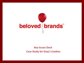 We make brands stronger.
We make brand leaders smarter.
Case Study, using ﬁctional “Gray’s Cookies” brand to complete a key issues
presentation, which is the second stage of our overall Beloved Brands planning process.
Key Issues Format
 