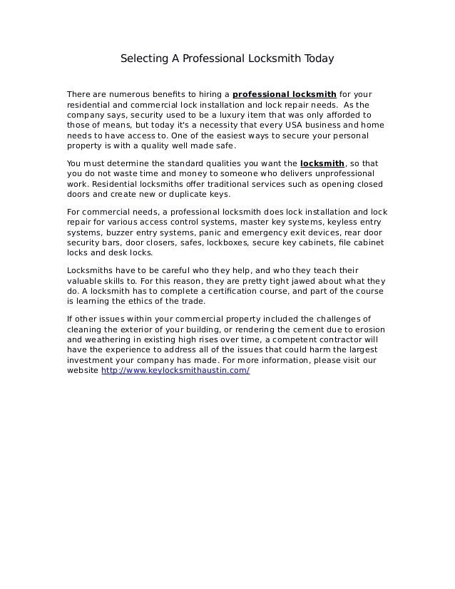 Selecting A Professional Locksmith Today