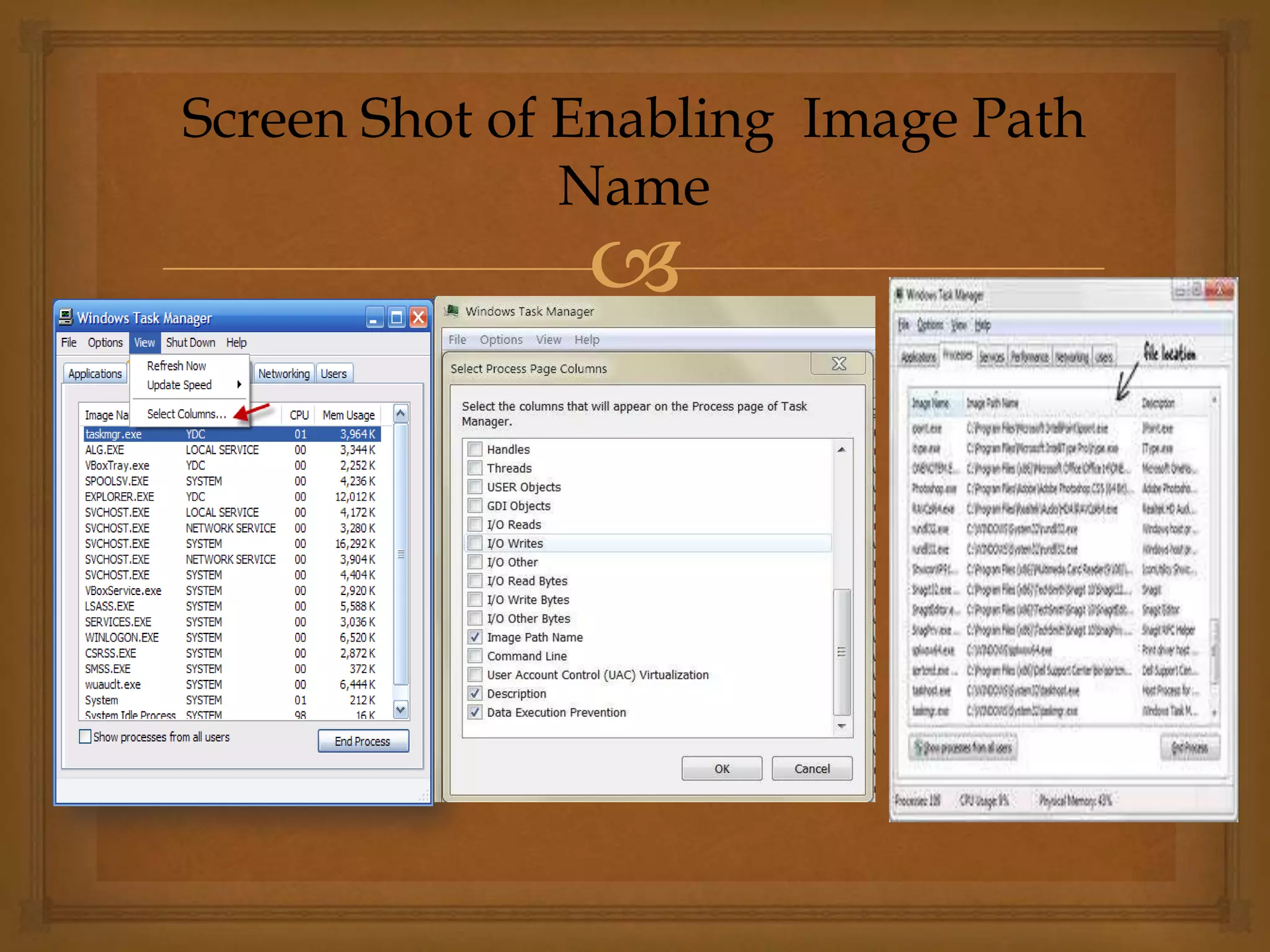 
Screen Shot of Enabling Image Path
Name
 