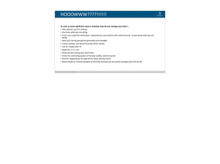 Blockchain Workspace www.blockchainworkspace.com 3
HOOOWWW????!!!!!!
As	soon	as	some	significant	value	is	involved,	how	do	you	manage	your	keys?…	
• Plan	upfront,	put	it	in	writing	
• You	know	what	you	are	doing	
• If	not:	you	study	first	(technique	+	experiences),	you	practise	with	small	amounts.	So	you	know	what	you	are	
doing	
• Have	your	strong	passwords	generated	and	managed	
• Create,	backup,	use	hierarchical	keys	(from	seeds)	
• Use	2F,	maybe	even	3F	
• Apply	the	3-2-1	rule	
• Share	Secrets	among	your	loved	ones	
• Check	the	controlling	power	of	the	keys	(safely,	small	amounts)	
• Routine:	Regularly	go	through	all	the	steps	and	key	stores	
• Many	thanks	to:	Pamela	Morgan	of	Third	Key	Solutions	for	her	freely	available	work	(CC	by	SA)
 