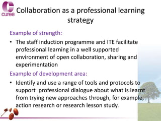 Collaboration as a professional learning
strategy
Example of strength:
• The staff induction programme and ITE facilitate
...