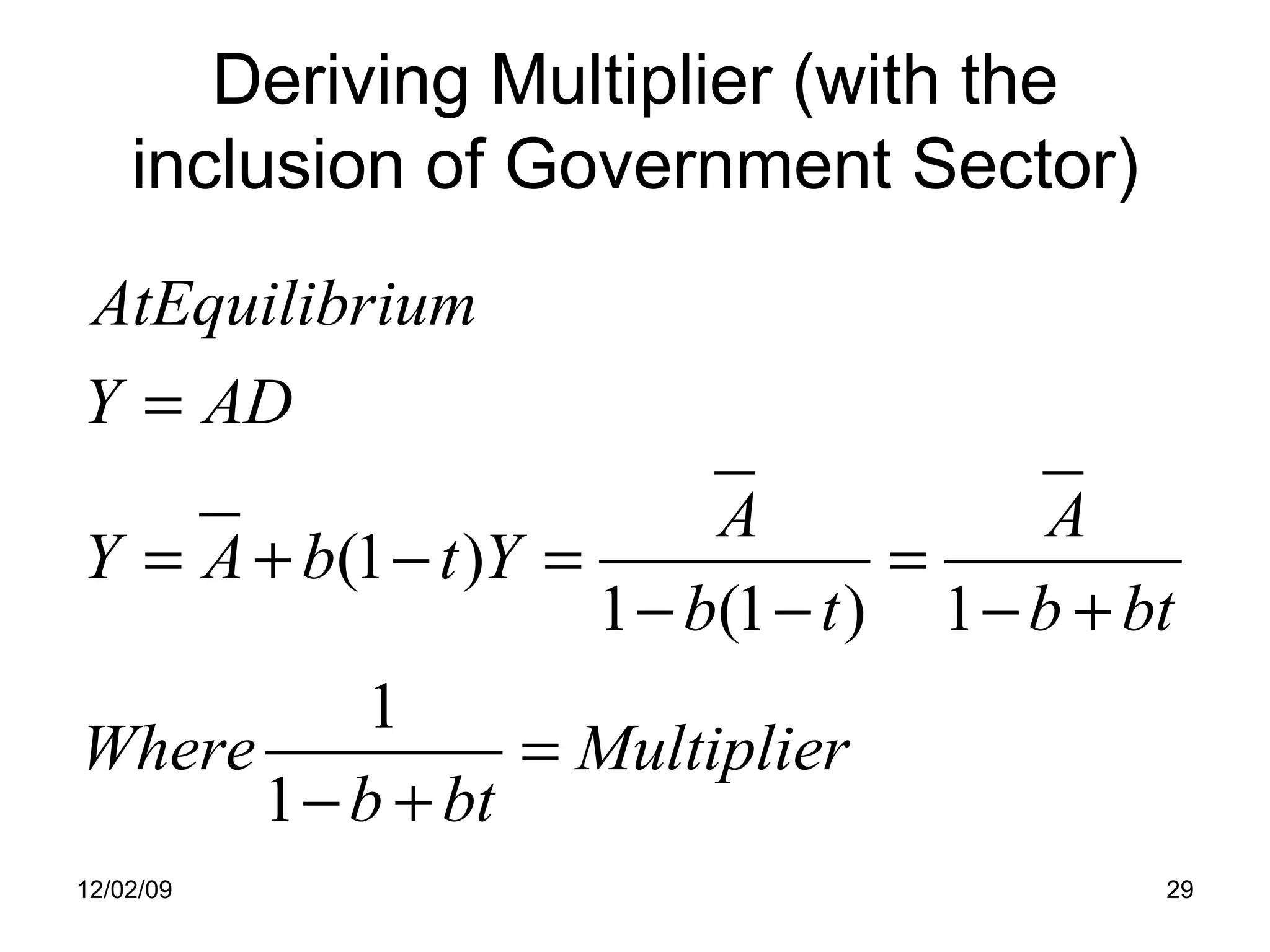 Deriving Multiplier (with the inclusion of Government Sector) 06/07/09 