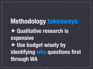 Query data
can augment
personas



   “What Steven Searches”
   added to existing persona
   (from Adaptive Path)

                               23
 