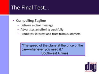 Southwest AirlinesEmphasize friendly service, speed, and frequent point to point departuresFocusPrice against car transportationNo extra investments in meals, lounges, and seating choicesDivergence