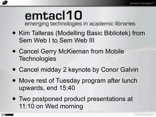 shared innovation™




Linking Education Data

             Keynote, Day 2, 27th April 2010
              emtacl10, Trondheim, Norway

         Chris Clarke, Talis Education Limited
                       chris.clarke@talis.com
 