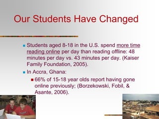 Grade 7, Language Arts:  Online International ProjectsYeah!  I got some great ideas.  Let me send them to Tomas and Ben in the U.S.Jose, Costa RicaWe’re on it!  Making a web page now.Hey!  Let’s do Gary Paulson???Ben and Tomas, WillimanticMonique, South Africa