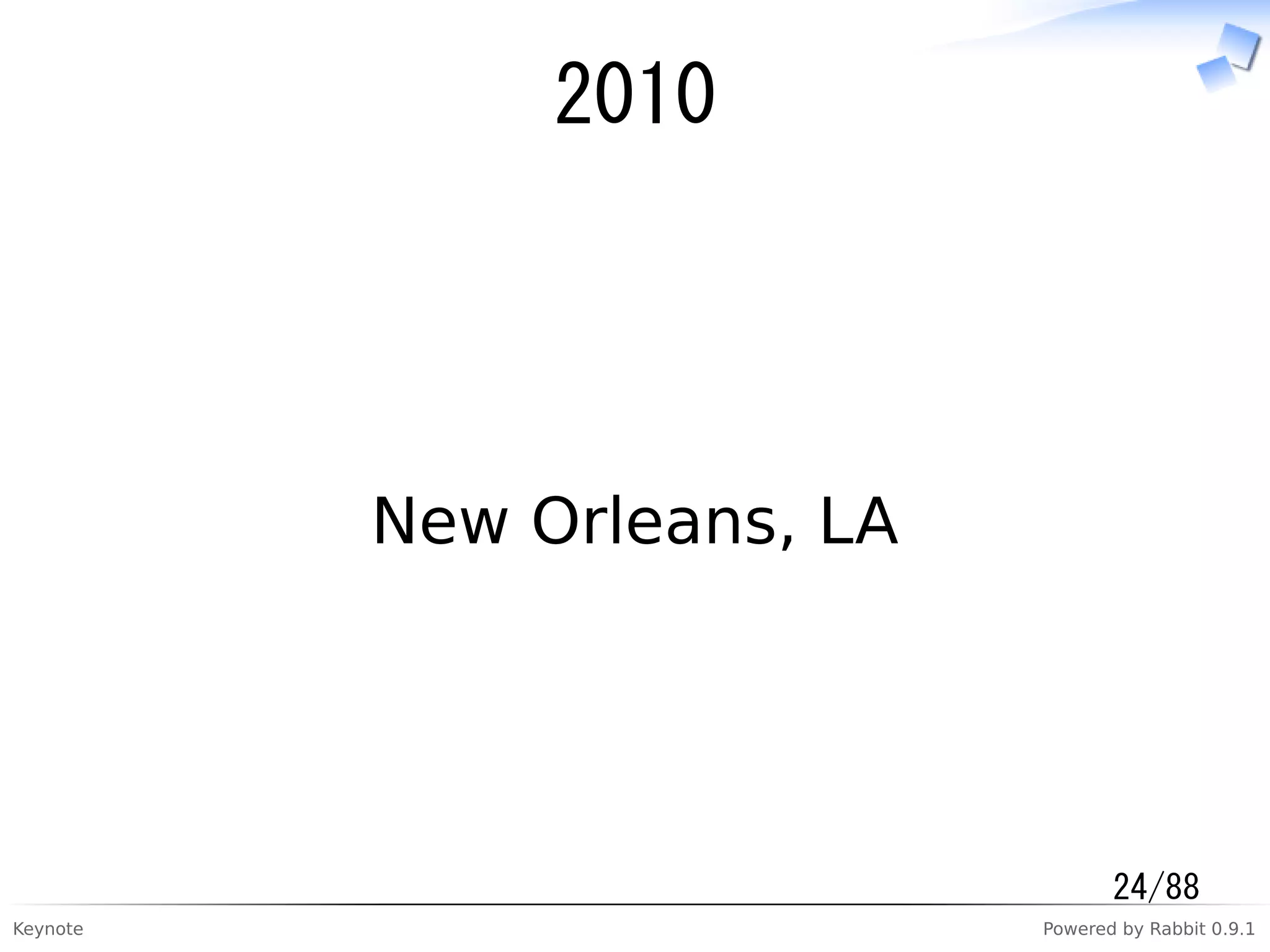 Keynote Powered by Rabbit 0.9.1
2010
New Orleans, LA
24/88
 