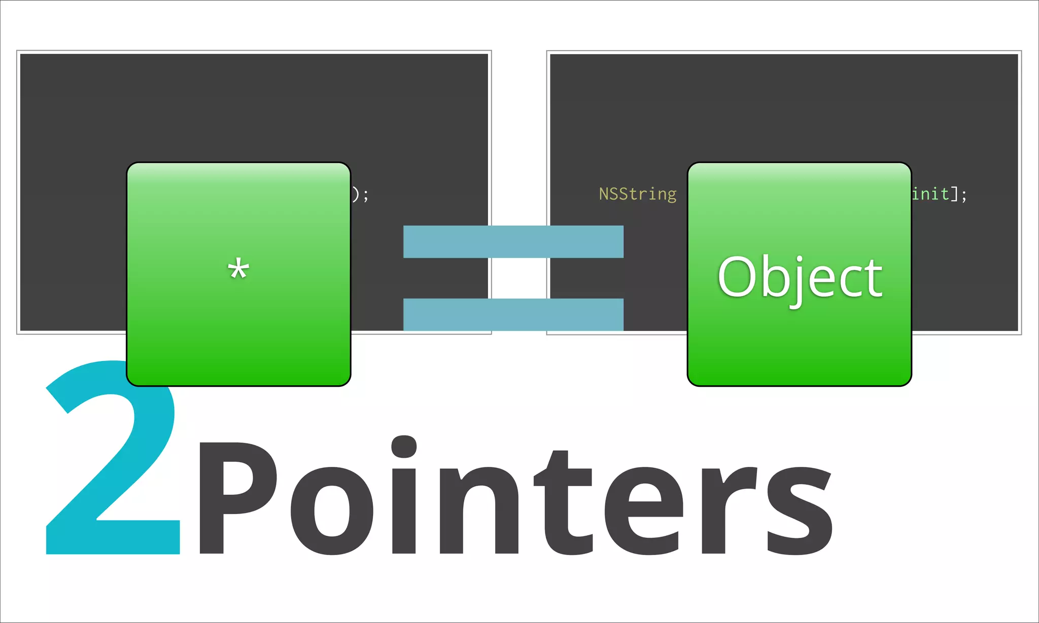 String s = new String(); NSString *s = [[NSString alloc] init]; 0x3DE2FE * Object Stuﬀ 2Pointers 