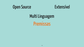 Premissas
14
Open Source Extensível
Multi Linguagem
 