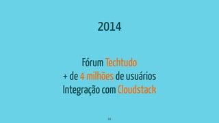 Fórum Techtudo
+ de 4 milhões de usuários
Integração com Cloudstack
53
2014
 