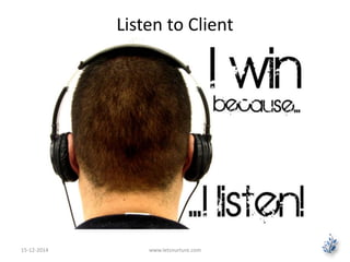 Listen to Client 
15-12-2014 www.letsnurture.com 
 