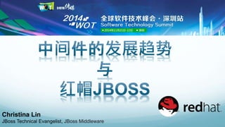 Christina Lin 
JBoss Technical Evangelist, JBoss Middleware 
 