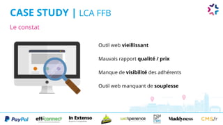 Le constat
CASE STUDY | LCA FFB
Outil web vieillissant
Mauvais rapport qualité / prix
Manque de visibilité des adhérents
Outil web manquant de souplesse
 