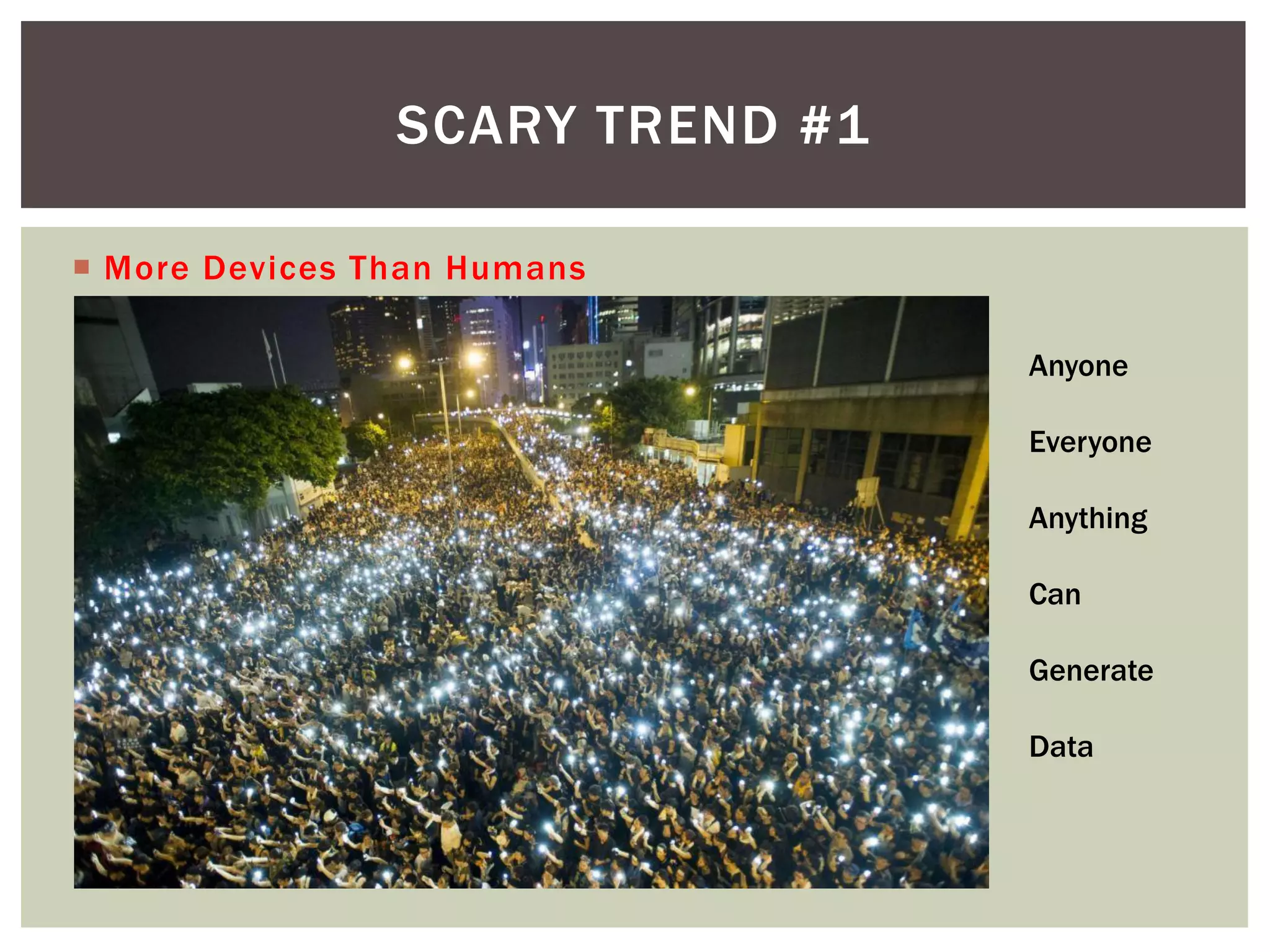  More Devices Than Humans
SCARY TREND #1
Anyone
Everyone
Anything
Can
Generate
Data
 