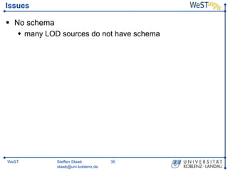 Steffen Staab
staab@uni-koblenz.de
35WeST
Issues
 No schema
 many LOD sources do not have schema
 