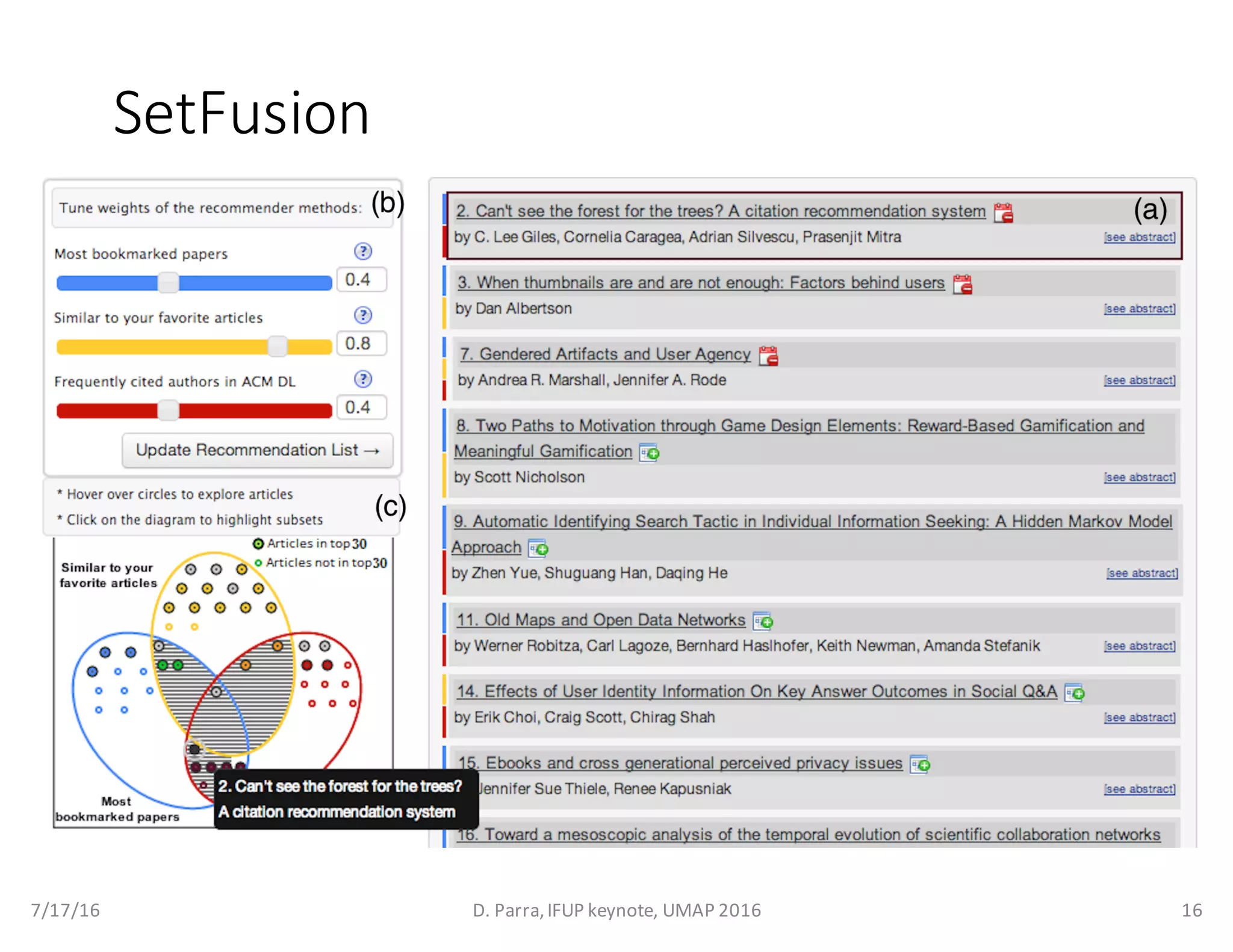 SetFusion
7/17/16 D.	Parra,	IFUP	keynote,	UMAP	2016 16
 