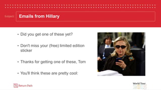 #RPWT
• Did you get one of these yet?
• Don't miss your (free) limited edition
sticker
• Thanks for getting one of these, Tom
• You'll think these are pretty cool:
Emails from Hillary
 