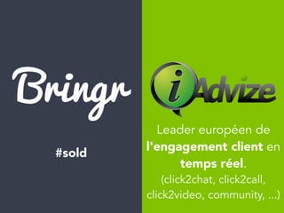 Bringr
Leader européen de
l'engagement client en
temps réel.
(click2chat, click2call,
click2video, community, ...)
#sold
 